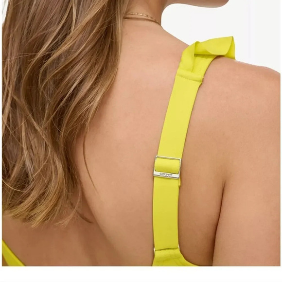 DKNY Women Bright Yellow Ruffle Detail underwire One Piece Swimsuit Size Medium - Picture 11 of 12